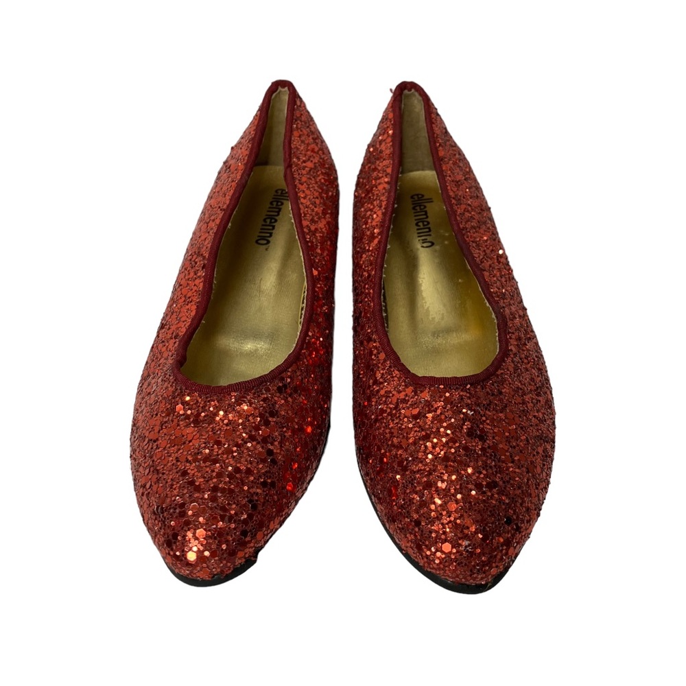 Ellemenno Glittery Red Dress Shoes Little Girls 13 Pointed Toe Dorothy Holiday